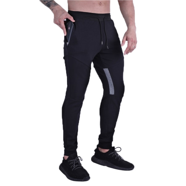 Herre Thigh Mesh Gym Jogger Bukser, Herre Casual Slim Fit Trenings Bodybuilding Treningsbukse med Glidelås Lomme svart XL