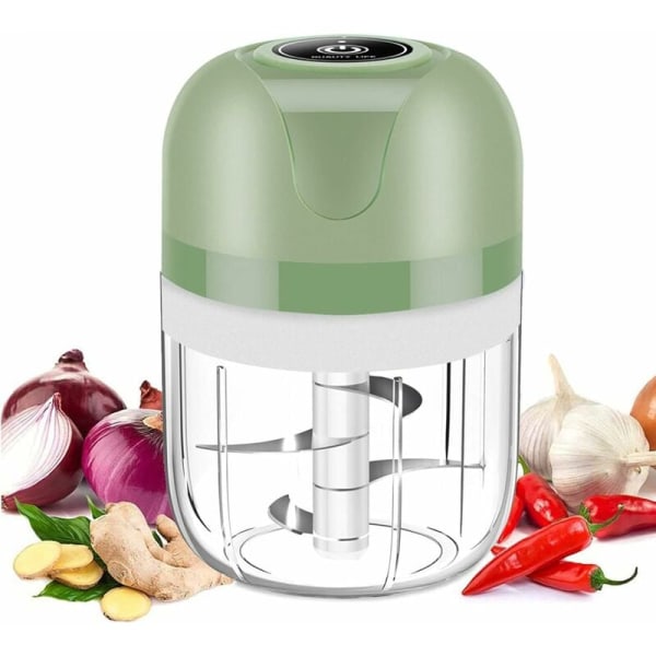 Elektrisk kødhakker, mini elektrisk hakker, 250 ml, elektrisk køkkenhakker med USB-oplader, løghakker med 3 blade