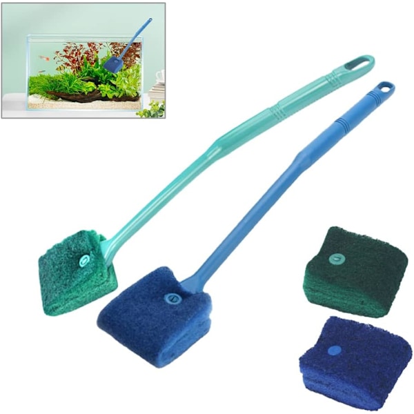 4 Pcs Aquarium Cleaning Sponge, Aquarium Sponge with 40cm Long Handle, Algae Cleaning Brush with 2 Cleaning Cloths, Aquarium Glass Cleaning Accessori