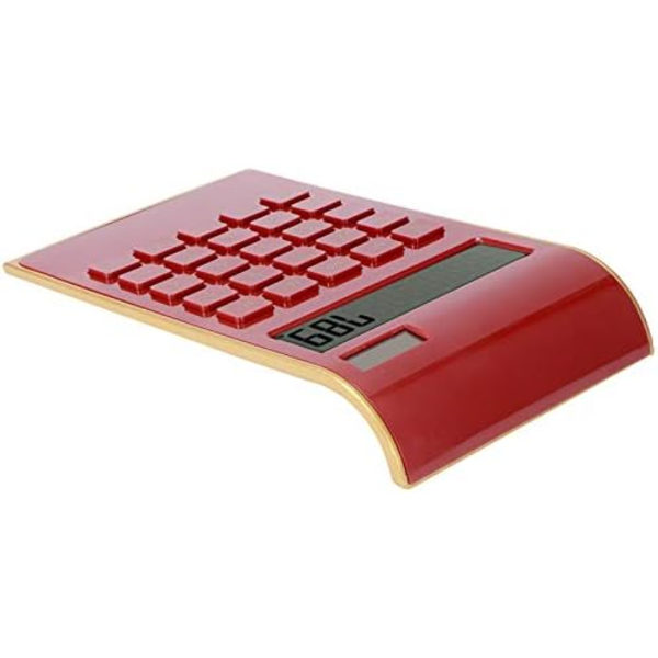 Kalkulator, slank og elegant design, kontor/hjemmeelektronikk, dobbel drevet skrivebords kalkulator, solenergi, 10 siffer, vippet LCD-skjerm, rød