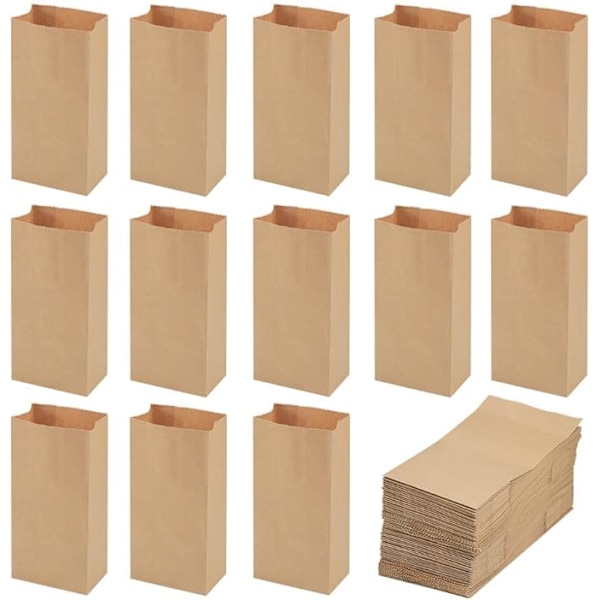100 Kraftpapirposer, 9 * 5,5 * 18 cm Brun Craftpose Gavepose Små Gaveposer Kraftmatpose Matpose til Bryllup Bursdag Jul Halloween