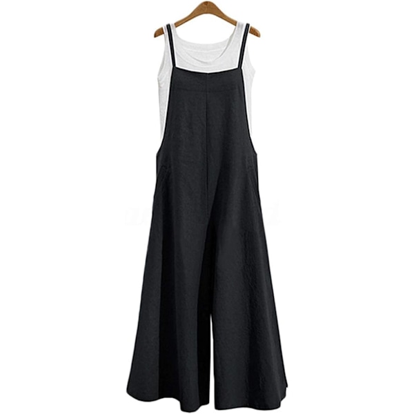Dames Casual Løs Lang Bib Bukser Brede Ben Jumpsuit Løs Bomulds Jumpsuit
