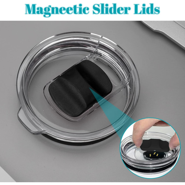 2 stk magnetisk drikkebegerlokk med magnetisk skyvelokk for drikkebegerlokk, erstatning, sølebestandig drikkebegerlokk (20OZ)