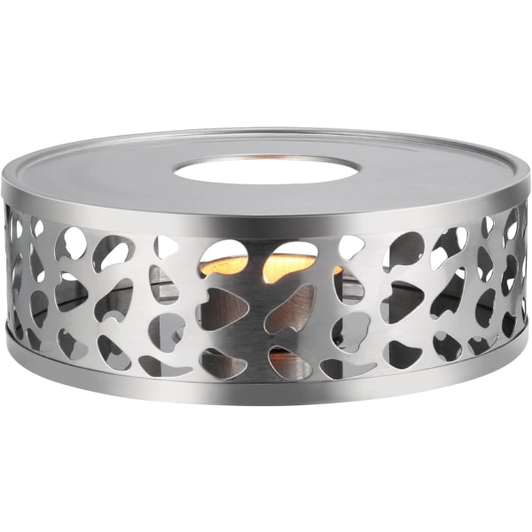 Tekandevarmer, børstet rustfrit stål tekandevarmer med tealight-holder, sølv