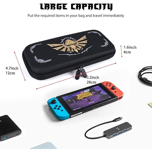 Etui kompatibelt med Nintendo Switch, tilbehør til Switch OLED&Switch, bærbar reiseetui med oppbevaring for spillkort og tommelgrepdeksler - Zelda