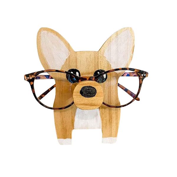3D Træ Dyrebrilleholder, Kreativ Dyreform Brilleudstillingsstand, Håndlavet Træskærerarbejde, Gave egnet til Hjem og Kontor (Corgi)