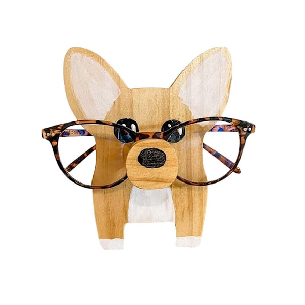 3D Wooden Animal Glasses Holder, Creative Animal Shape Glasses Display Stand, Handmade Wood Carving, Gift for Home and Office (Corgi)