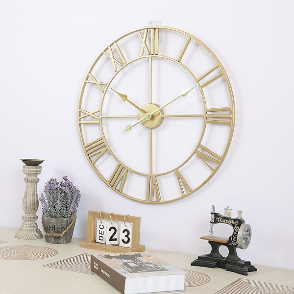 Vintage seinäkello ilman tikitystä, suuret roomalaiset numerot, 40 cm seinäkello