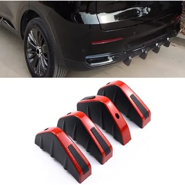 4 stk. bilens bagkofanger spoiler diffuser, hajfin diffuser universel bagkofanger spoiler anti-slid chassis dekoration bil spoiler, rød sort