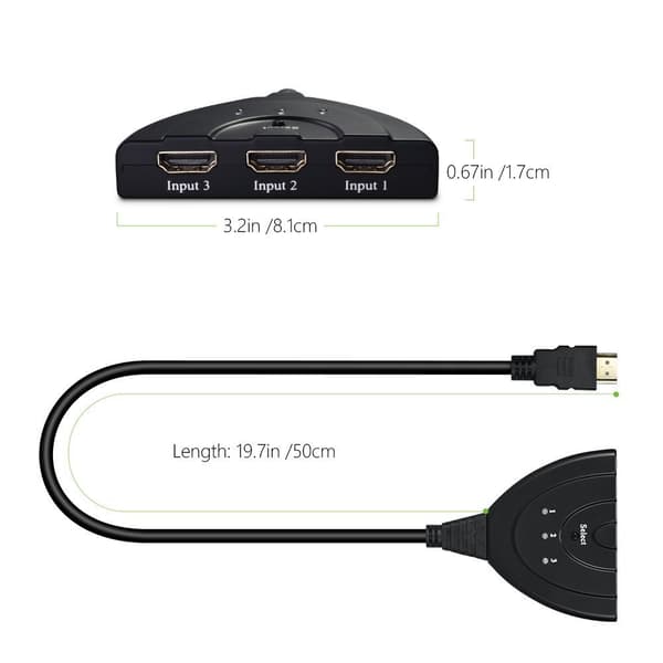HDMI-switch/switcher 3 porte 3x1 v1.3 med 1,5 ft Pigtail