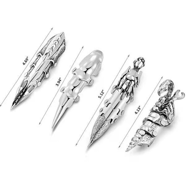 Smycken Silvery Armour Knuckle Full Finger Dubbel Loop Aktivitetsring Punk R