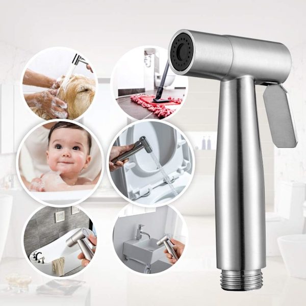 Håndholdt bidet-sprayer for toalett - Justerbar vanntrykkontroll med bidet-slange for feminin vask, rustfritt stål børstet nikkel klut bleie bidet toalett-sprayer for babyvask