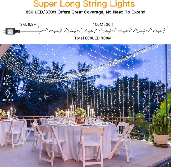 Jouluvalot ulkona 800LED/330FT Super Long String Lights Vedenpitävä F