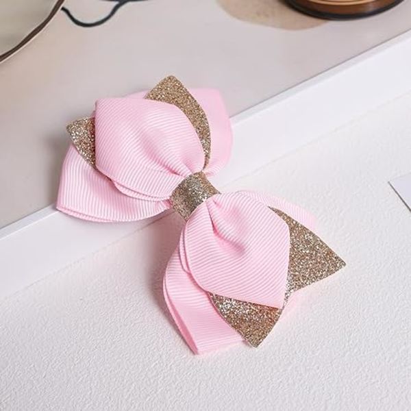 2 kpl nauha hiusrusetti Alligator Clips Tytöt Glitter Pink Boutique