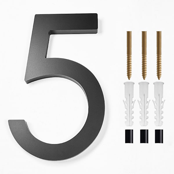 Talon numero 5, moderni asuinrakennuksen numerokyltti uppoasennukseen, musta, 11