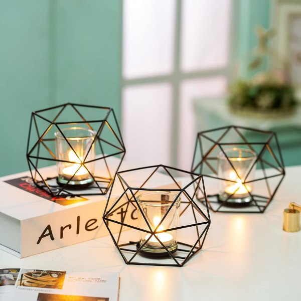 Svart Tealight Ljusstake - Set om 2 Geometriska Ljusstakar Modern Design Centerpiece för Tealights Bröllop Vardagsrum Födelsedag Heminredning Metall