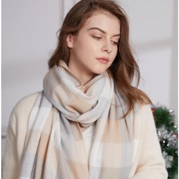 Vintervit Tartan Scarf - Damrutig Pläd Filt Scarves Varma Check Wraps Brittisk Stil Dam Ull Spinning Tassel Sjal Stole Scarfs Storbritannien，60*200CM