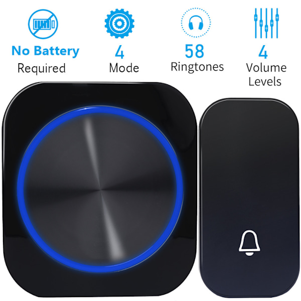 Trådløs dørklokke, trådløs dørklokkesæt, ingen batterier kræves, bedst til dørklokke