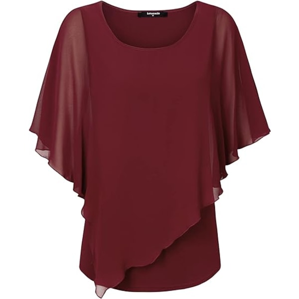 Kvinners lett flytende skjorte dobbeltlags trykt chiffon poncho bluse