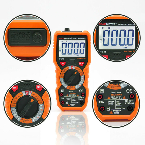 Digital Multimeter PM18C AC DC Automatisk Digital Elektrisk Testare Non-Contact Voltmeter Ammeter Ohmmeter Spänningsdetektor Håll med Bakgrundsbelyst Display