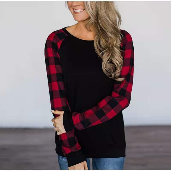 Womens Langærmede Skjorter Crew Neck Pullover Sweatshirt Mønster Raglan Casu