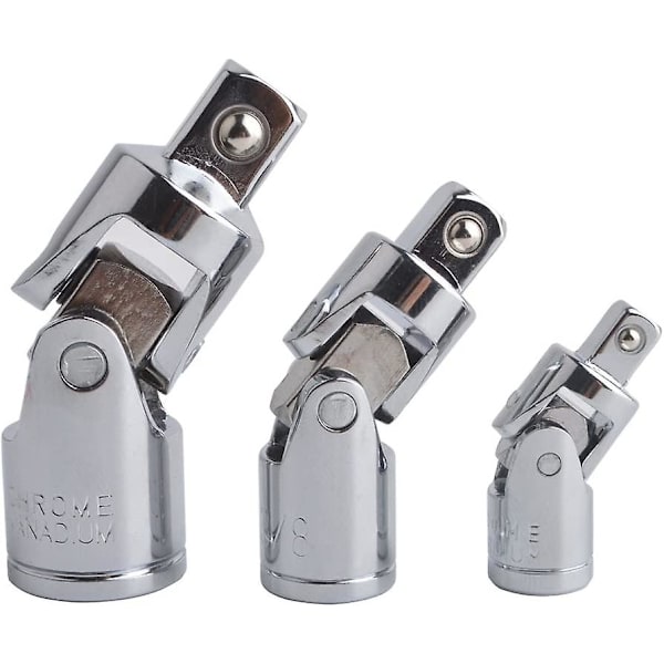 3-delad universell ledkulssats med vridbar drivadapterreducer i kromfinish av Cr-V-stål, 1/4 tum, 3/8 tum, 1/2 tum (6,3 mm/10 mm/12,5 mm)