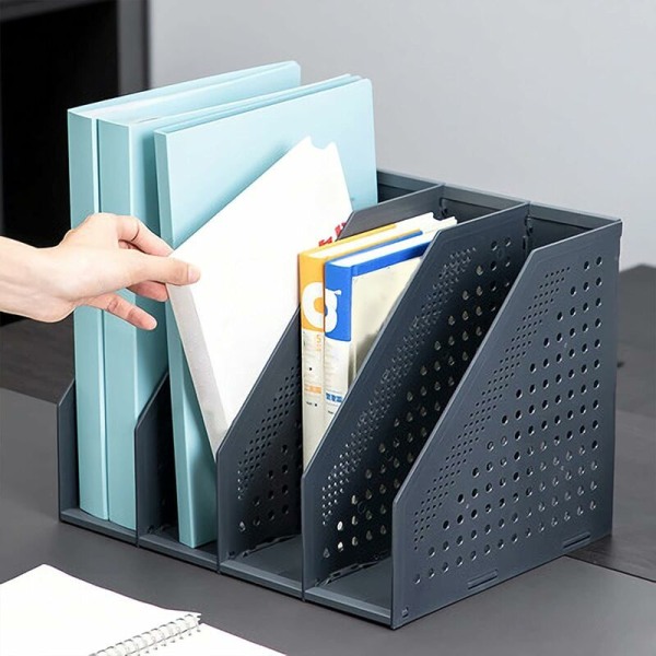 Foldbar Magasinholder 4 Rum Justerbar Opbevaringsboks Desktop Organizer Bogstøtter Dokument Holder Folder Magasin Bog Indleveringsmodul Fil Skab Opbevaring (Sort)