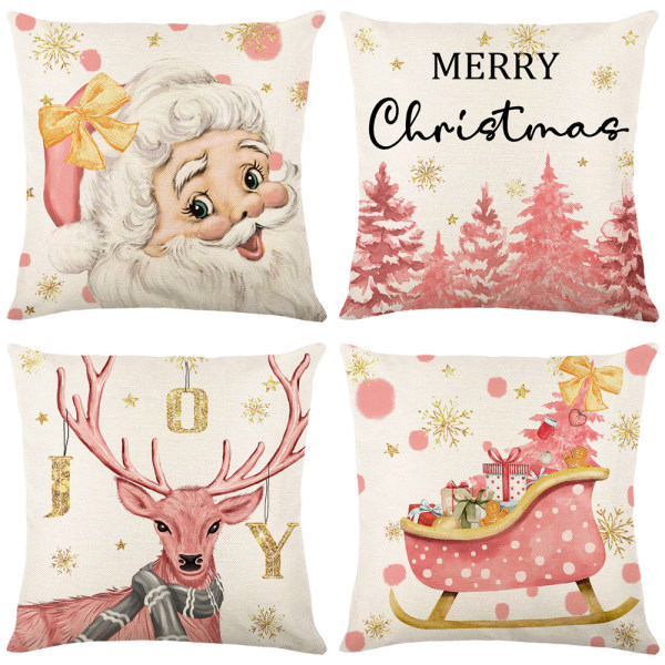 4 kpl vaaleanpunaisia ​​joululahjatyynynpäällisiä 18 x 18 tuumaa Joulupukin sohva C