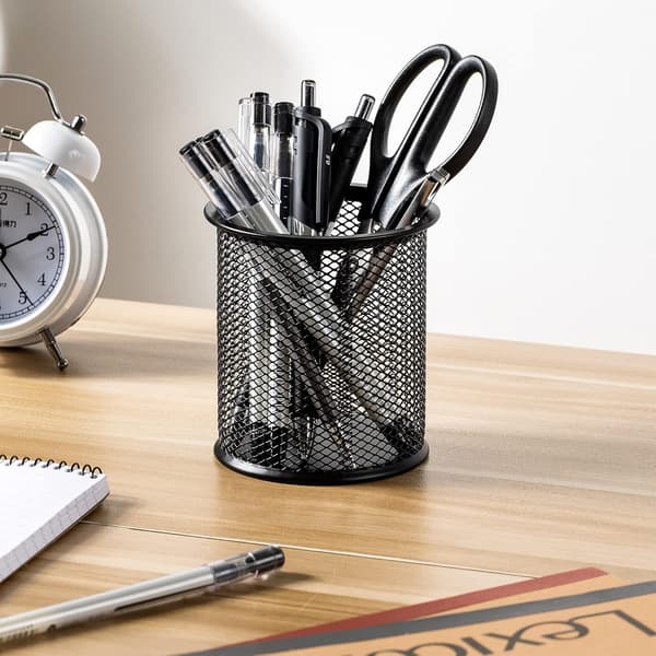 Wire Mesh Pen Cup, Sort，2 sæt