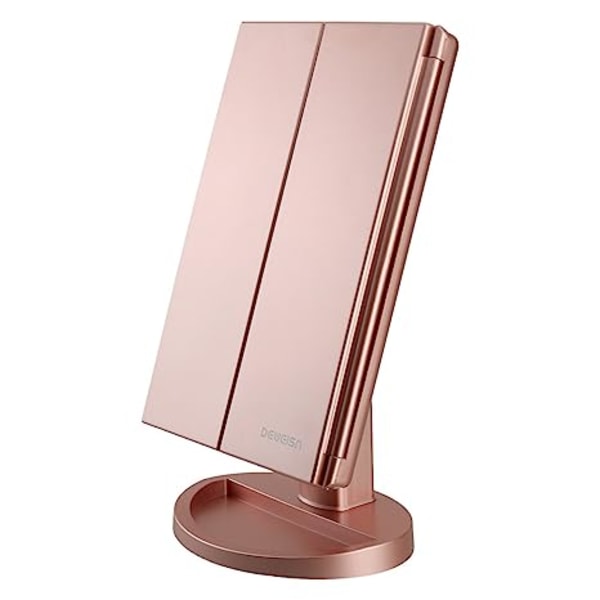 Kommod Tri-Fold upplyst sminkspegel med lampor, pekskärm