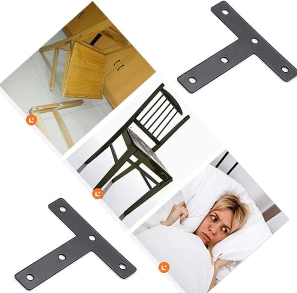 Set med 10 flate T-festebraketter i rustfritt stål 80 x 80 mm
