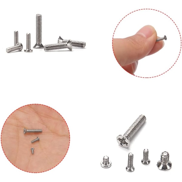 500 stk. mikroskopiske små skruer, M1.2 M1.4 M2 mikroskopiske reparationsskruer, rustfrit stål