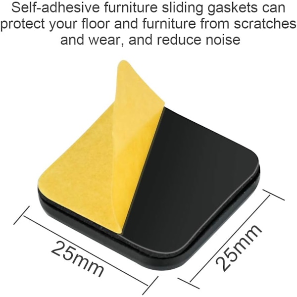 24 st Självhäftande Möbelglid Teflon Möbelglid Fyrkantig Teflon Stolpad 25*25mm Möbelglid för Stol, Soffa, Skrivbord, Bord, Fåtölj