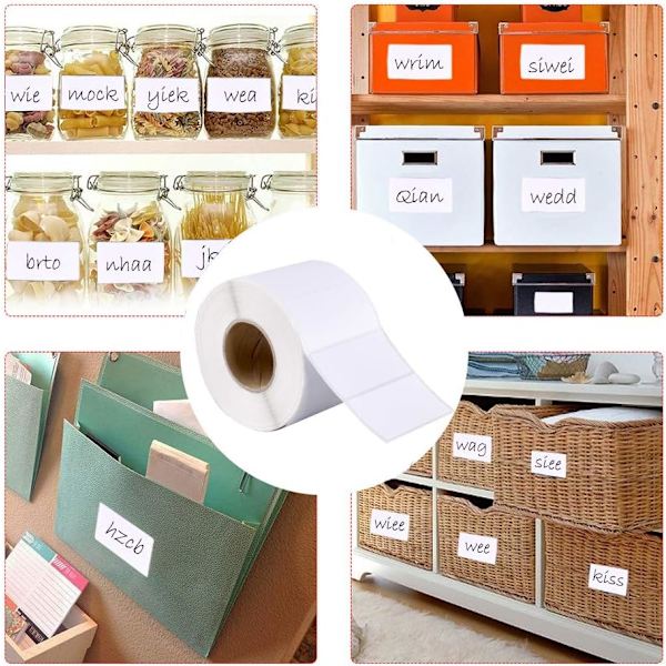 1000 självhäftande kök- och kontorsetiketter vita köksburkar 6x3cm