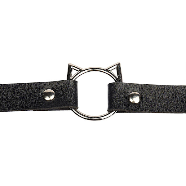 Choker O-ring CAT Kat Kitty Øre Sort PU Læder Kawaii Anime Sort