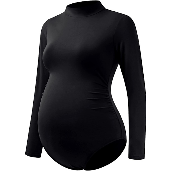 Maternity Shirt Mock Neck Langærmet Bodystocking til Graviditetsfotoshoot one size