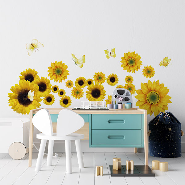 decalmile sommar solros väggdekaler trädgård blommor fjäril väggdekal