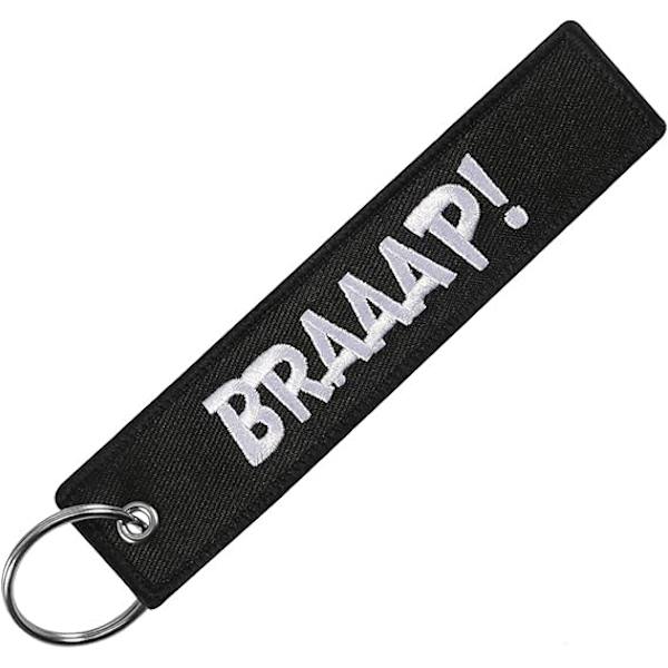 Moottoripyörän avaimenperä, Auton avaimenperä, Moottoripyörän avaimenperä, Alkuperäinen Braap kangasavaimenperä, Musta/Valkoinen