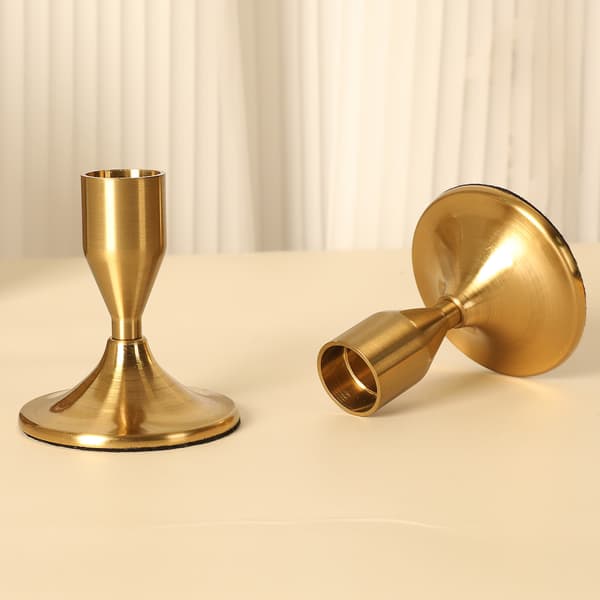 Gull Lysestake Sett med 2 - Dekorative Koniske Lys for Lysestaker - C