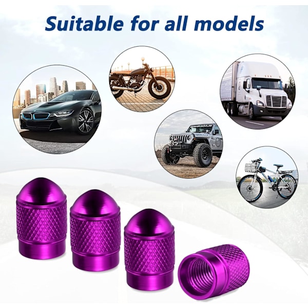12 stk. Alloy Ventilkapper, Universelle Ventilstangstilbehør, Støvkapsel, Luftdysekapper, Dekorationstilbehør til Bil, SUV, Motorcykel, Cykel (Lilla)