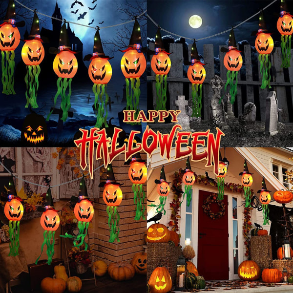 5 Halloween dekorationer græskar streng lamper troldmands hat dekorationer