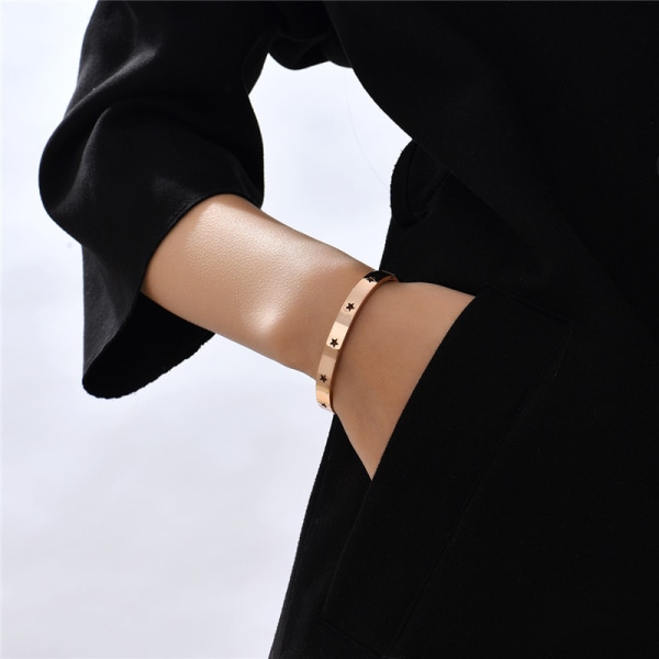 Rustfrit stål stjerner åben spænde klassisk plain bangle armbånd