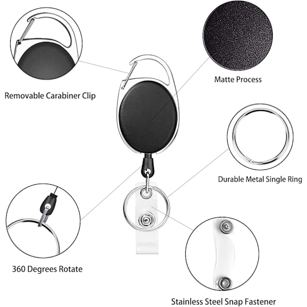 Retractable Keychain [3 kappaletta], 68cm Retractable Badge Holder vahvistetulla jousella ja kestävällä narulla matkakortille, luottokorteille, housuille ja vyölle