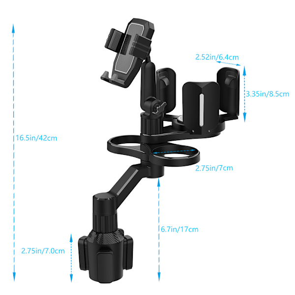 Bilstolskopholderbakke, 4 i 1 Udvidbar Bilbord Kopholder - 360 Graders Rotation Road Trip Biltilbehør Gadgets til Telefon Morgenmad Måltid