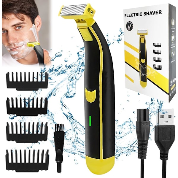1 st. Elektrisk Rakapparat för Män, Elektrisk Skäggtrimmer, USB Laddningsbar Skäggtrimmer för Män med 4 Justerbara Kammar, Skäggtrimmer med Precisions Di