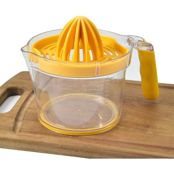 Lemon Orange Juicer,Multifunction Manual Citrus Juicer Orange Lemon Squeezer with Transparent Measuring Cup, Grater and Egg Separator(Yellow)