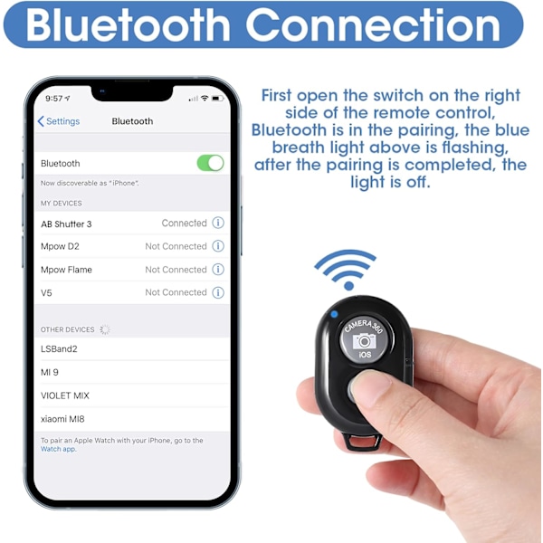 Pieces Trådløs Bluetooth Selfie Fjernkontroll, Trådløs Fjernkontroll for Smarttelefoner, Egnet for Lukkerutløser Kompatibel med iOS og Android