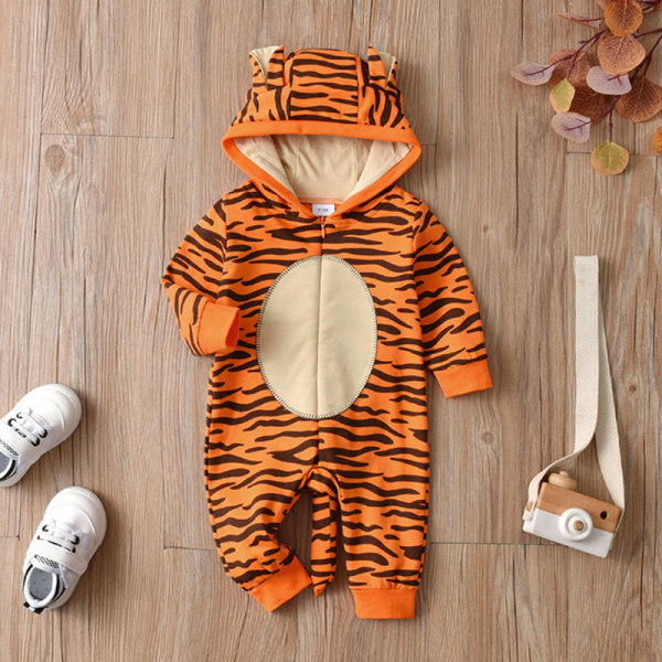 Nyfödd bebis pojkar flickor 3D tecknad djur tiger jumpsuit leopard hoodie rom