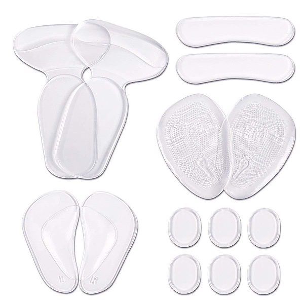 Hælgreb Liner Puder Indlæg til løse sko Silikone Gel Hæl Pads og Metatarsal Pads til sko for store kvinder Mænd Forebygge hælsmerter Blærer (Klar) 14pacs