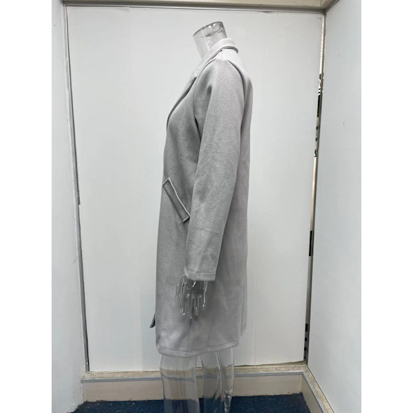 Grå Trenchcoat for kvinner Jakke Vinter Hette Oversized Elegant